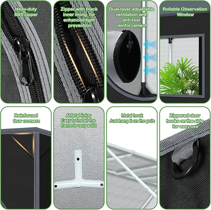 Grow Tent Roof 48"x48"x72" High Reflective Grow Tent Indoor Grow Room for Planting Fruit Flower Veg with Removable Water-Proof Floor Tray