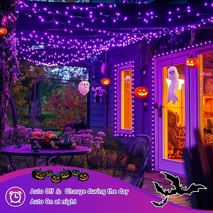 JMEXSUSS 2 Pack Purple Solar Halloween Lights Outdoor, 66ft 200 LED Solar Fairy Lights Outdoor Waterproof, 8 Modes Solar String Lights for Outside Halloween Christmas Decorations