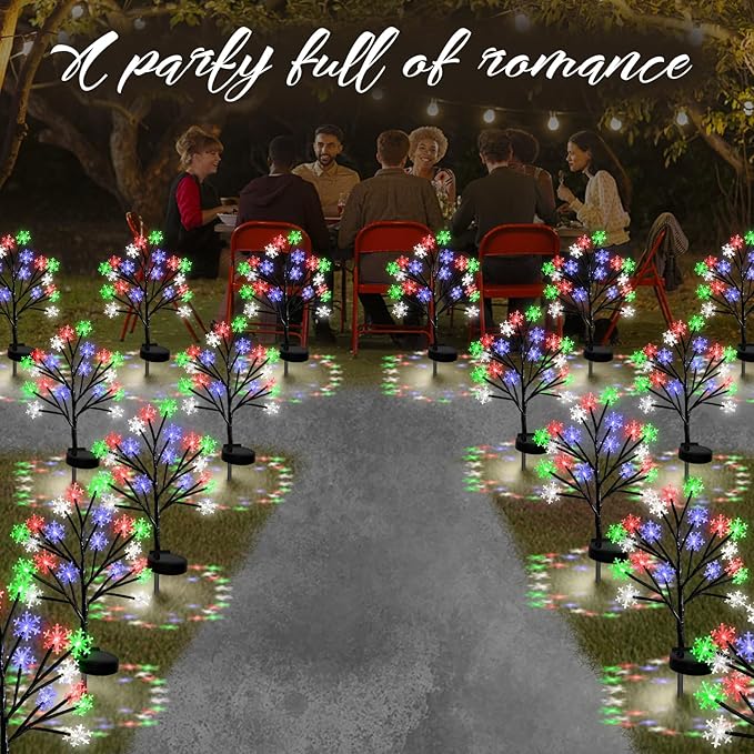 Multicolor Snowflakes Solar Pathway Lights for Christmas Decorations Outdoor - 2PACK 40LED Christmas Stake Lights, Waterproof Outdoor Snowflakes Solar Christmas Lights for Garden Yard Patio Xmas Decor