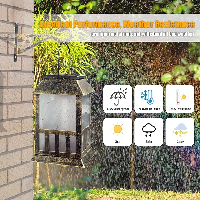 Solar Lanterns Outdoor Waterproof, Pathway Lights with 3D Lighting Effect, Solar & USB C Charging, Metal Garden Decor Hanging Lights for Landscape Yard Patio Lawn Driveway, Warm Light 1 Pack