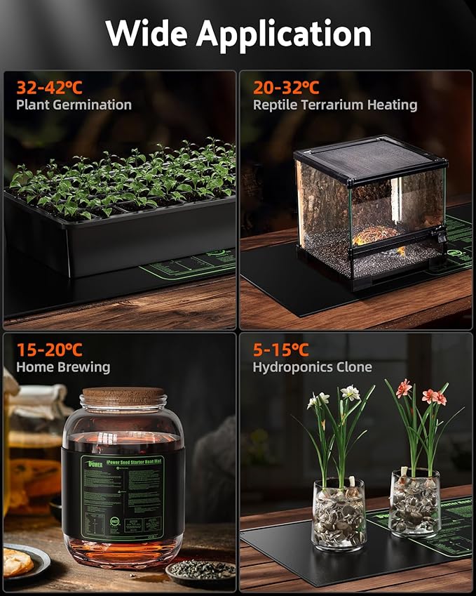 iPower 2-Pack Durable Waterproof Seedling Heat Mat 10" x 20" Warm Hydroponic Plant Germination Starting Pad, 2 Pack, Black