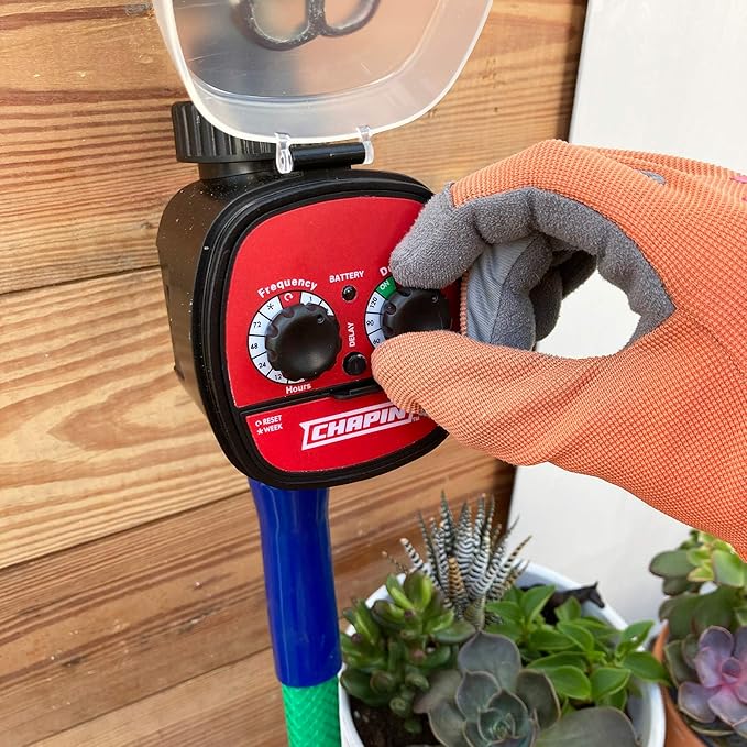 Chapin 41001 Single Zone Water Timer With Water Resistant Construction, Numerous options for Frequency of Watering/Duration of Watering Settings and up to 116 PSI, Red/Black