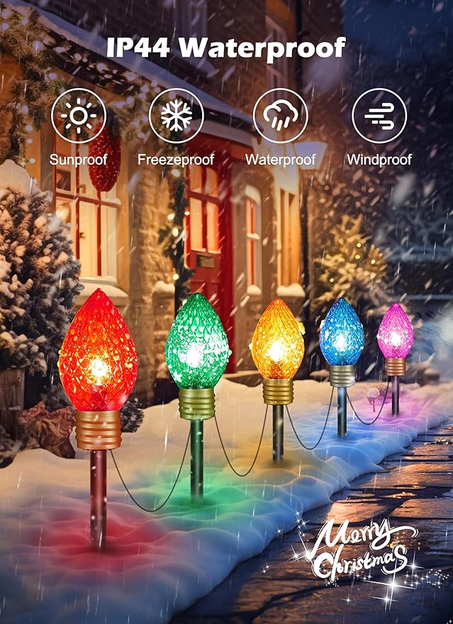 Strawberry Jumbo C9 Christmas Pathway Lights Outdoor - 8.5 Feet 5 LED Multicolor Light Bulb Decorations for Lawn Holiday Yard