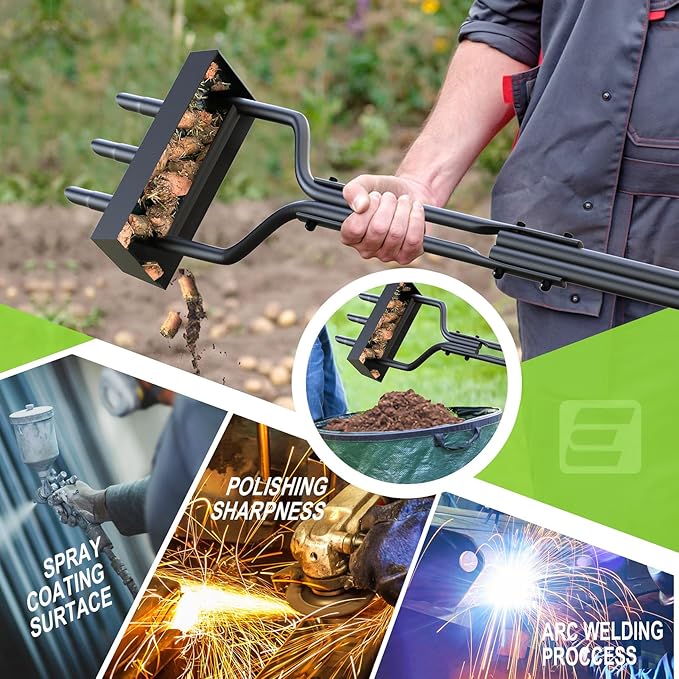 EEIEER Lawn Coring Aerator Tool, Upgarded Manual Lawn Aerators with Soil Storage Basket, 3 Core Tines Plug Aerator with Cleaning Tool, Yard Aeration Tool for Compacted Soil & Lawn Care