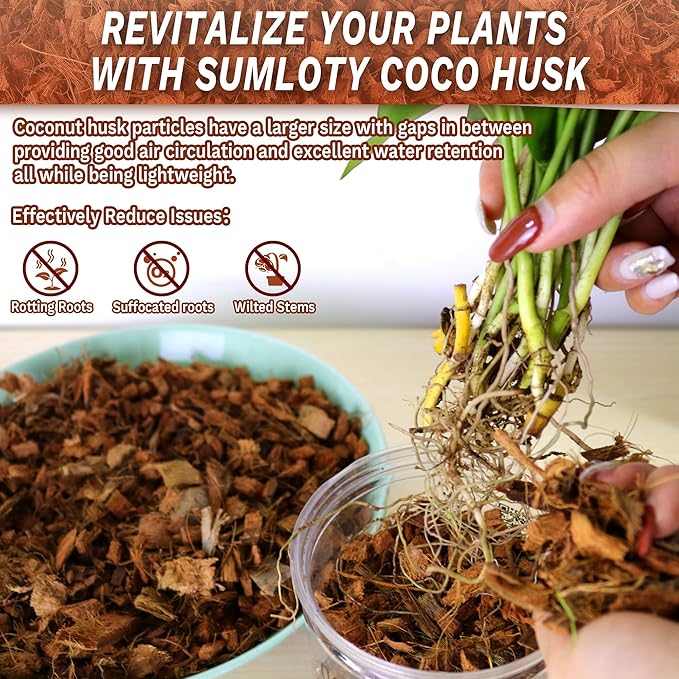 Coco Chips for Plant - 10LB Organic Coconut Husk Chips with Low EC & PH Balanced, High Expansion Coconut Substrate Coco Husk Mulch for Garden, Flowers and Reptile
