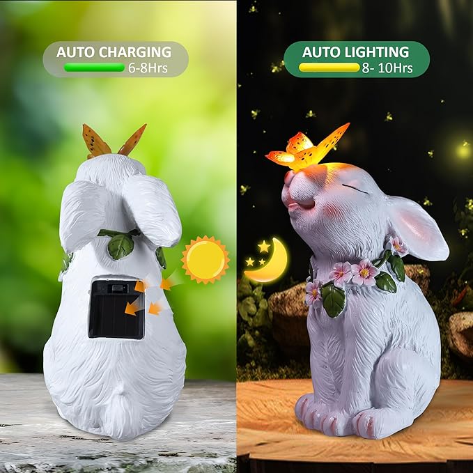 Solar Bunny Easter Garden Outdoor Decor, Large Outside Lawn Rabbit Animal Ornaments for Patio Clearance Balcony Yard, Easter Gift to Mom Women Birthday Mother's Day