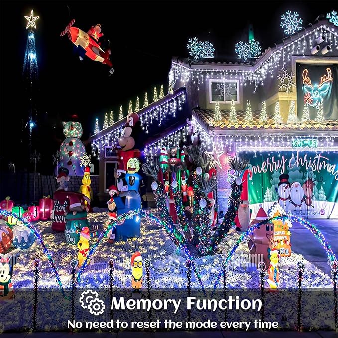 132ft Icicle Lights for Outside, 1280 LED White Christmas Lights Outdoor with 240 Twinkle Drops, 8 Modes Plug in Waterproof Timer Memory for Tree Wedding Party House Patio Eave Yard Holiday Decoration