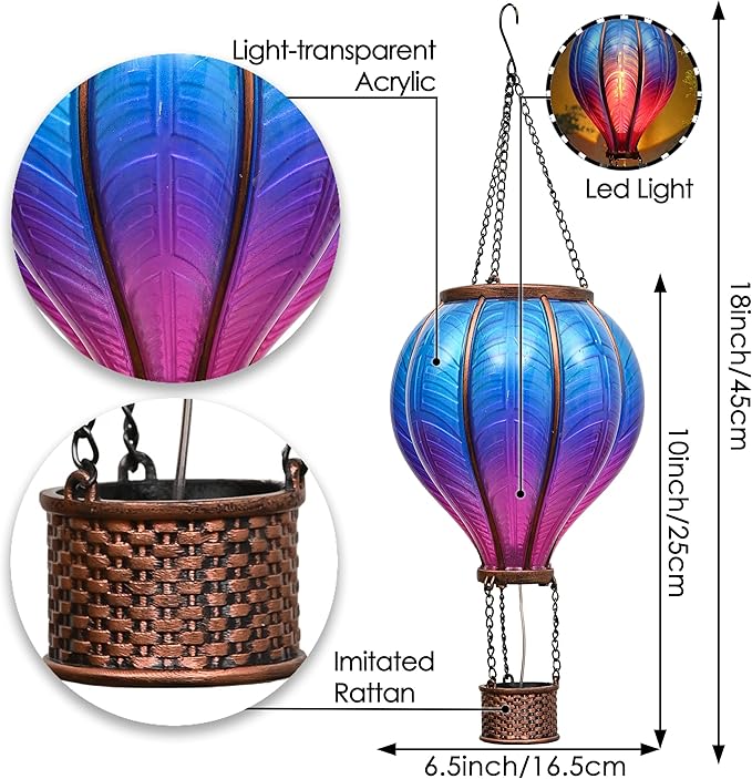 TERESA'S COLLECTIONS Hot Air Balloon Solar Lantern for Garden Decor+Flickering Flame Hanging Outdoor Lights Waterproof for Party Porch Yard Garden Tree Decorations,Gifts for Mothers Day