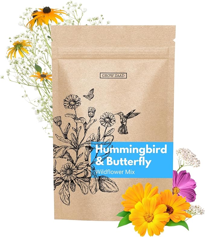 32,500~ Seeds - Bird & Butterfly Wildflower Pollinator Mix - Perennial & Annual Wild Flowers for Spring & Fall - Planting Outdoors for Hummingbirds & More - Lisianthus, Sunflower, Calendula, Yarrow