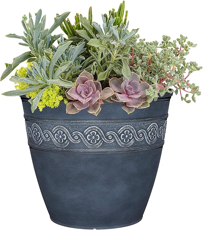 Classic Home and Garden Corinthian Resin Flower Pot Planter, Storm Blue, 10"