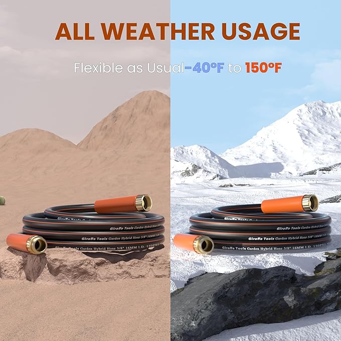 Giraffe Tools Garden Hose 25ft x 3/4", Heavy Duty Water Hose, Flexible, Hybrid Lightweight Hose with Swivel Handle, Male to Female Fittings, Burst 600 PSI