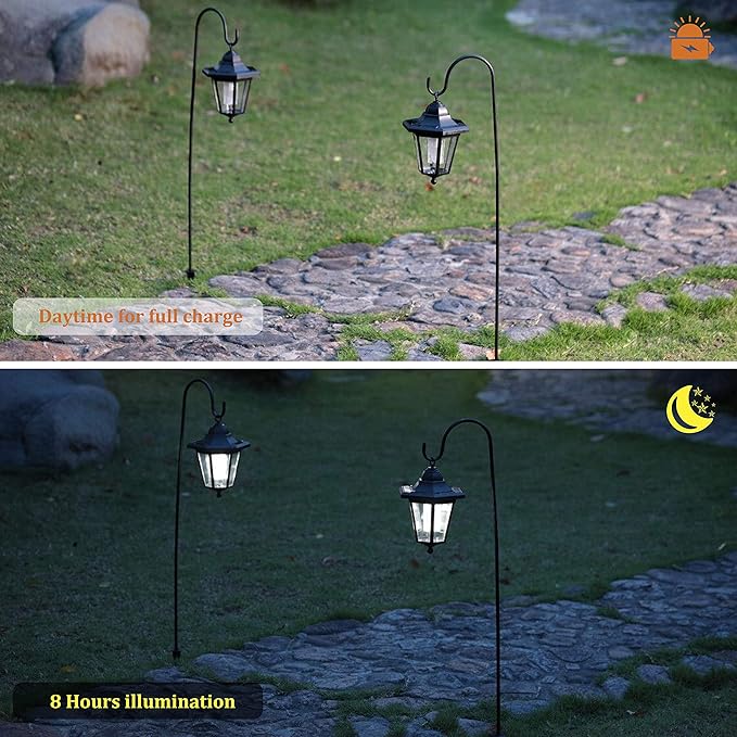 MAGGIFT 37.8 Inch Hanging Solar Lights for Outside Solar Garden Lights Decorative Lanterns with 2 Shepherd Hooks Waterproof Landscape Lighting for Lawn Patio Yard Pathway Driveway,2 Pack