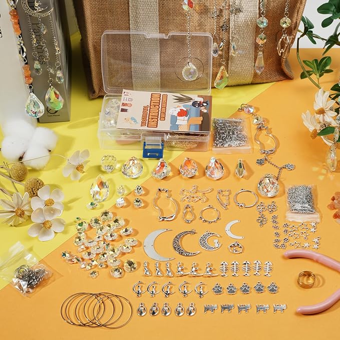 WASTROYAL 450 pcs DIY Sun Catcher Kit for Adult Crystal Suncatcher Rainbow Maker Crafts for Adults Sun Catchers Indoor Window Suncatcher Beads DIY Crystal Suncatcher Kit (Cat)