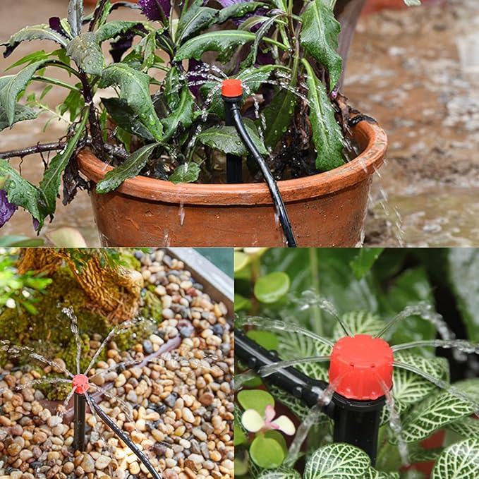 50pcs Drip Emitters for 1/4" Drip Irrigation Tubing, Adjustable 360 Degree Water Flow Drippers on 5" Arrow Stake, Garden Irrigation Drippers for (4-7mm) Watering System