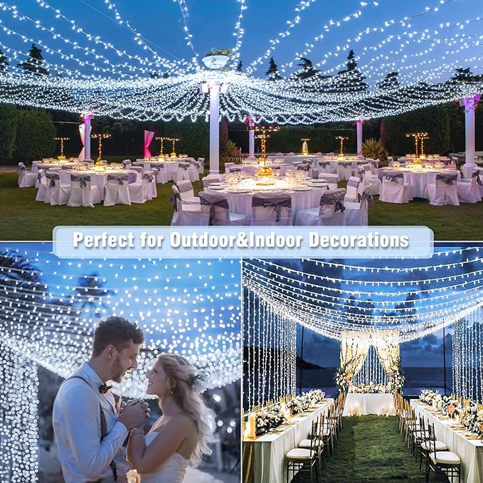 99ft 300 LED String Lights Indoor - White Christmas Lights Outdoor Waterproof Clear Wire, 8 Modes Connectable Twinkle Fairy String Lights Plug in for Outside Room Bedroom Party Wedding Decorations