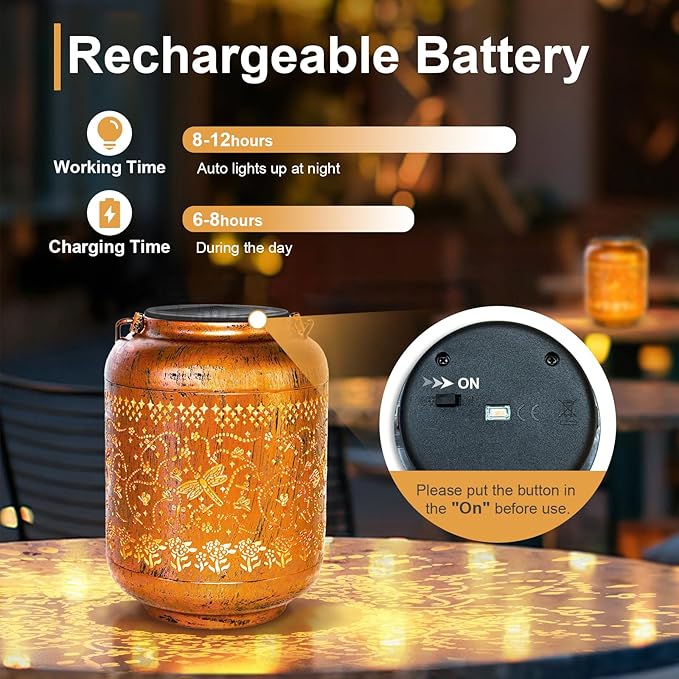 2Pack Dragonfly Solar Lanterns Outdoor Hanging Waterproof Lantern for Garden Decor Christmas Gifts for Women Mom Grandma Metal Solar Lights Decoration Outside for Yard, Patio,Pathway Landscape