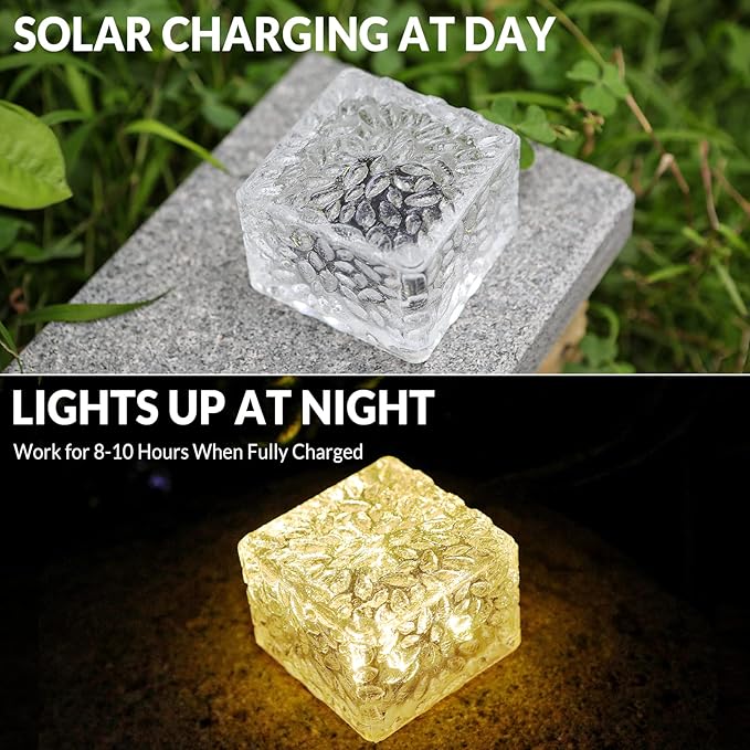 Solar Brick Lights - Outdoor Waterproof Patio Decor, 2.8 * 2.8in Garden Lights for Outside 4 Packs, Patio, Yard, Walkway, Pathway