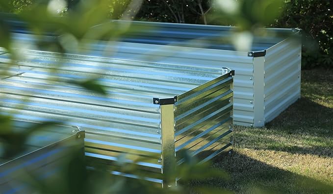 2 Pcs 4×3×1FT Galvanized Raised Garden Bed，Metal Planting Box for Outdoor Vegetable, Herb,Planter Gardening (Silver)