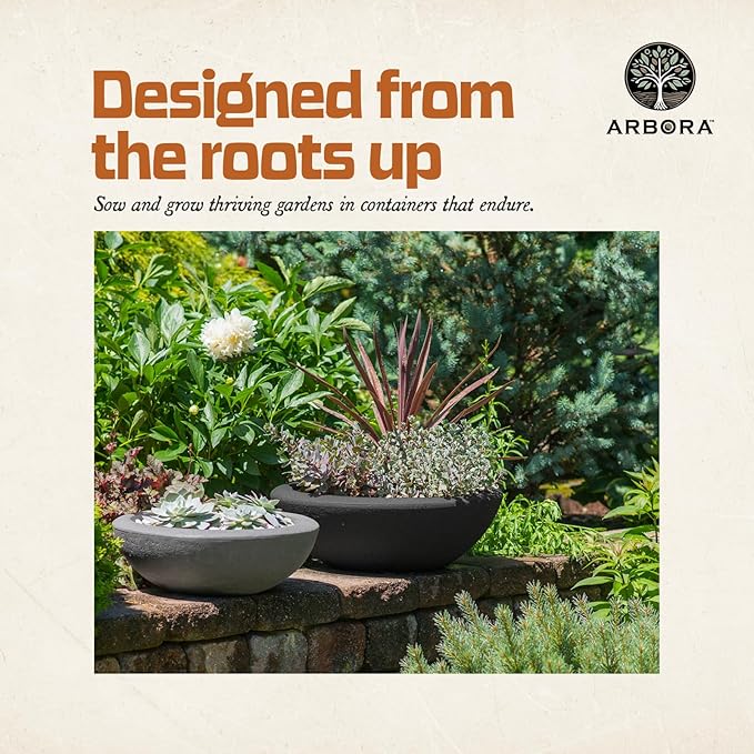 ARBORA 21" Santorini Bowl Polyresin Indoor and Outdoor Planter with Stone Blend Concrete Finish - Durable, Weatherproof, Lightweight, Large Plant Pot for Patio, Garden, Deck, Entryway