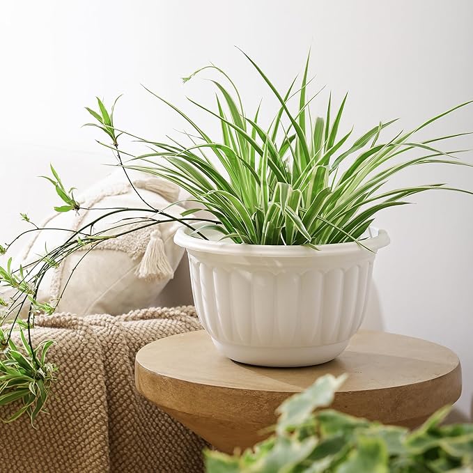 YIKUSH Planters for Outdoor Plants 2 Pack White Plant Pots with Drainage Hole and Absorbing Tray Hanging Planters for Indoor Plants (12 inch, 3 Hooks)