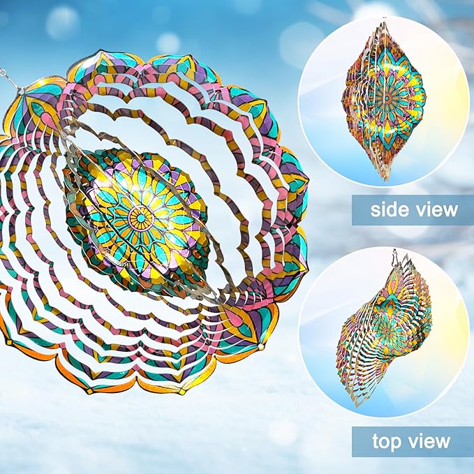 Wind Spinner Purple Tulip Mandala Wind Spinners for Yard & Garden Hanging Wind Sculpture & Spinners 3D Kinetic Metal Art Decor Outdoor Ornament, Fun Mandala Gifts for Women/Mom/Dad/Men/Girl