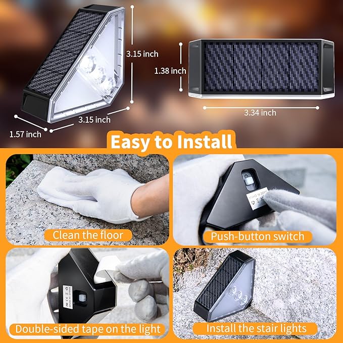 KINKAI Solar Stair Lights - 10 Pack Step Light Outdoor Deck Light Solar Lights Outdoor Waterproof Decor for Steps Front Door Porch Yard Patio (White Light)