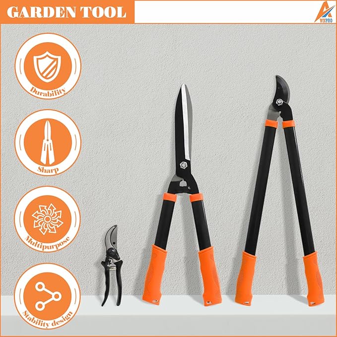Machete, Hedge Shears and Tree Shears 3pcs Heavy Duty Garden Shears Set With Compound Action Tree Shears, Cut Thick Branches Easily, Tree Trimmer Gardening Tools, Tree, Shrub and Bush Care Kit