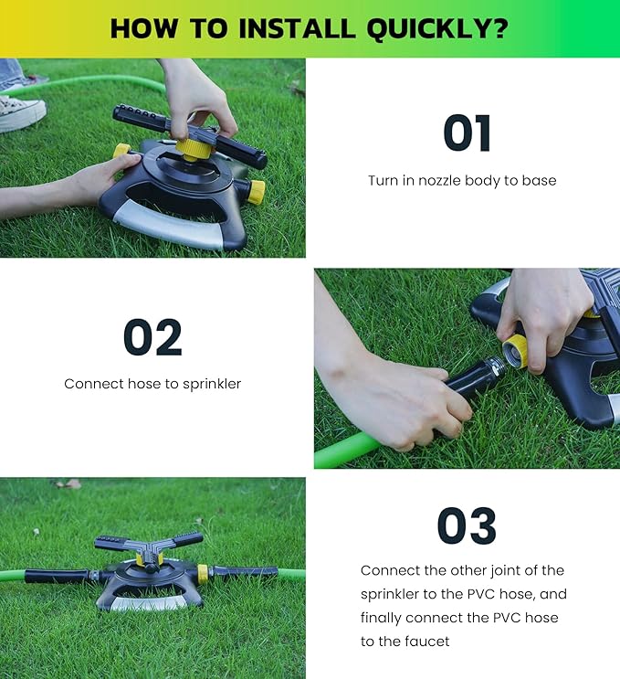 GREEN MOUNT Lawn Sprinkler Oscillating Rotating Sprinklers for Yard, Garden Sprinklers, 360 Degree Adjustable Sprinkler, Large Area Coverage Water Sprinklers for Lawns and Gardens