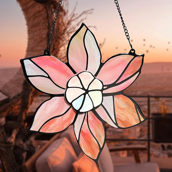 Stained Glass Window Hanging - Double-Layered Tiffany Flowers Suncatchers for Windows Hanging,Floral Sun Catcher for Plant Lovers Mothers Day Anniversary Love Gift