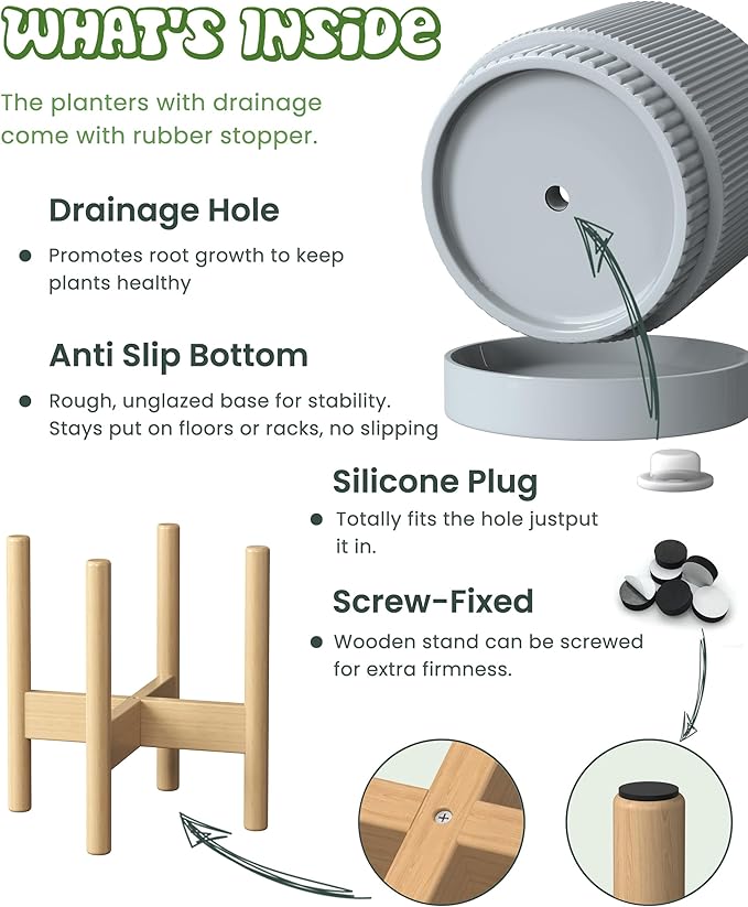Ceramic Planter Pots Indoor with Drainage Hole & Saucer,Including Stand,7.3 Inch Mid-Century Modern Cylinder Plant Pot for Snake Flower Leaf Blue