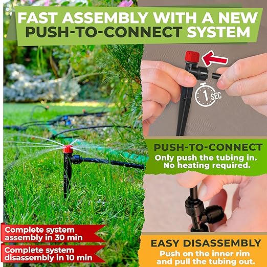 CARPATHEN Drip Irrigation System - Adjustable Quick Connect Irrigation System for Gardens up to 130ft, Raised Beds - Complete Garden Watering System - 1/4 Emitters, 1/2" and 1/4" Tubing and Connectors