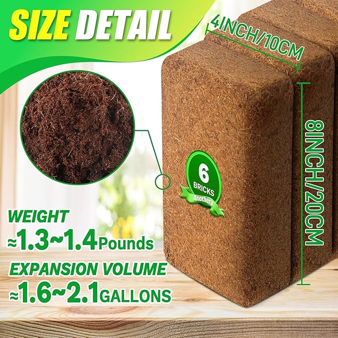 Anothera Coco Coir Brick for Plants- 12 Pack Premium 100% Organic Peat Moss Mix with Low EC & pH Balance, Fiber Coconut Husk for Planting, Gardening, Potting Soil Substrate