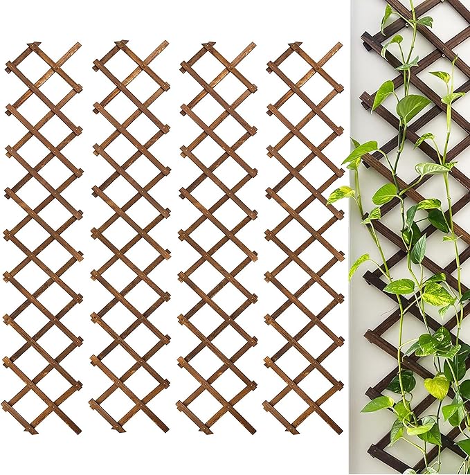 Wooden Lattice Wall 4Pack-Expandable Plant Garden Trellis for Climbing Plants Outdoor Air Plant Vertical Rack Wall Decor for Room Patio