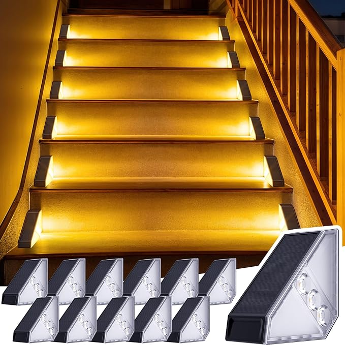 JSOT Solar Step Stair Lights Outdoor Yard Decor 12 Pack, IP65 Waterproof Deck Lighting for Outside Solar Powered, Solar Garden Light Decor for Fence, Backyard, Front Porch Step, Balcony, Wall, Patio