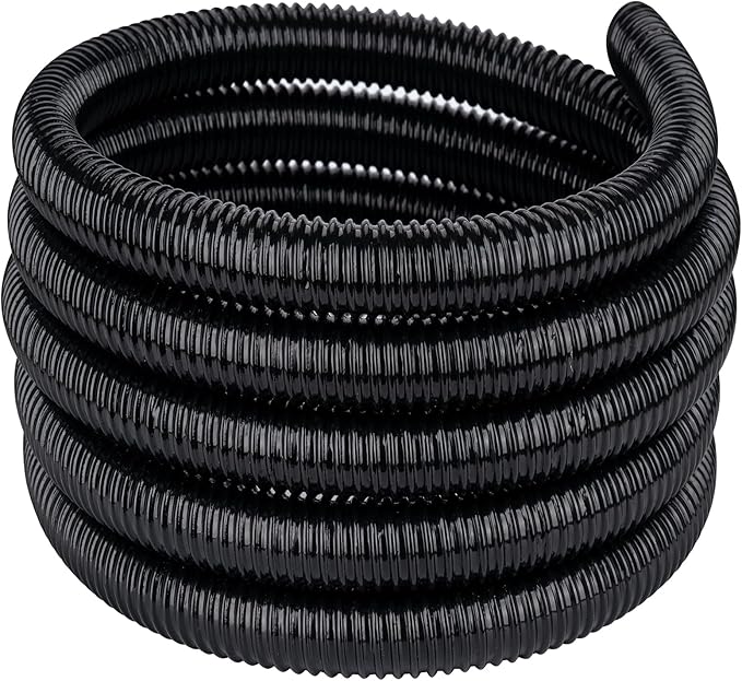 Pond Tubing 3/4” × 20ft- Black Corrugated Flexible PVC Hose, Kinkproof & Strong for Garden Ponds, Waterfall Sump Pump Pond Hose