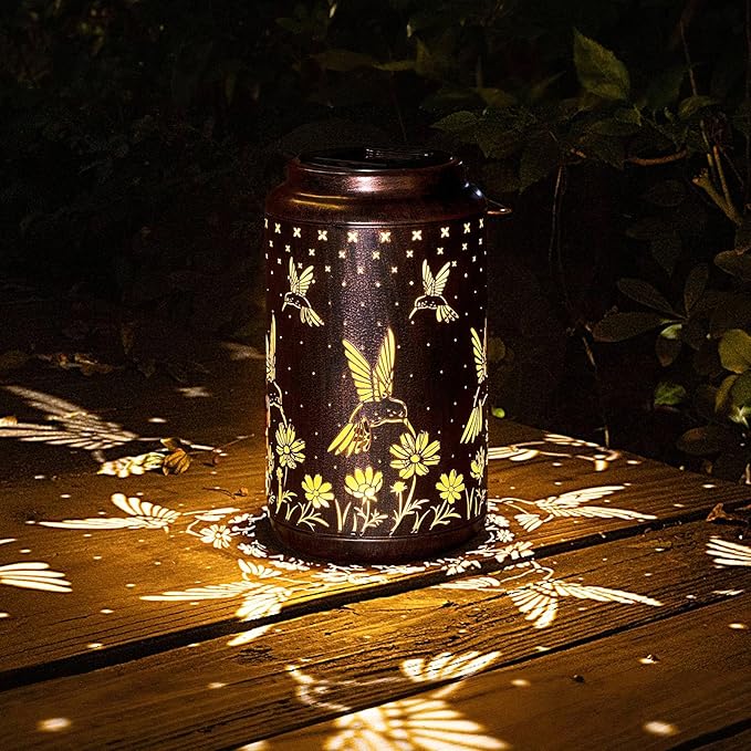 pearlstar Hummingbird Lantern Hanging Solar Lights Outdoor Decorative Solar Lantern Waterproof for Table Patio Yard Garden Lawn Landscape Lighting, Gardening Gifts for Women Mom (Hummingbird-B)