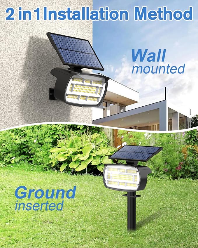 Fabrito Solar Spot Lights Outdoor 136 LEDs, Large Area Lighting Solar Lights Outdoor, 4 Pack IP65 Waterproof Landscape Spotlights Auto On/Off for Yard, Garden, Pathway, Plants,Tree (Cool White)