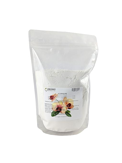 Greenway Biotech Gypsum Powder Calcium Sulfate to Improves Soil Drainage and Soil Water Relations- 100% Water Soluble Contains 97% Calcium Sulfate Dihydrate, 22.5% Calcium, and 18% Sulfur- 2 Pounds