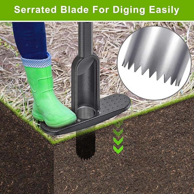 Dolibest Bulb Planter Tool w/Soft Rubber Grip, Grass Plugger Tool w/Stainless Steel Sharp Serrations, pre-Assembled Sod Plugger w/Centre Auto Dump Design for Lawn Planting Bulbs and Grass Repair