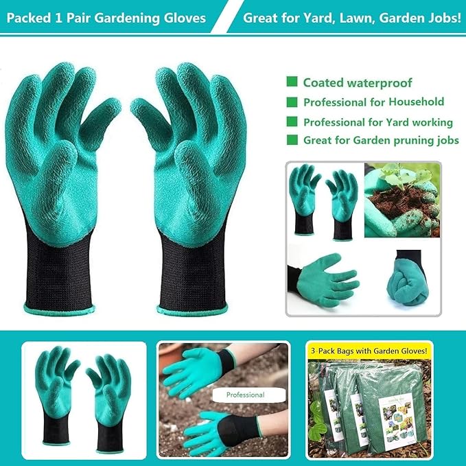 Standard 3-Pack 32 Gallons Garden Yard Bags (D18, H30 inches) with Coated Gardening Gloves Reusable Leaf Bags Standable Gardening Plant Trimming Bags Trash Containers Lawn Yard Waste Bags 4 Handles