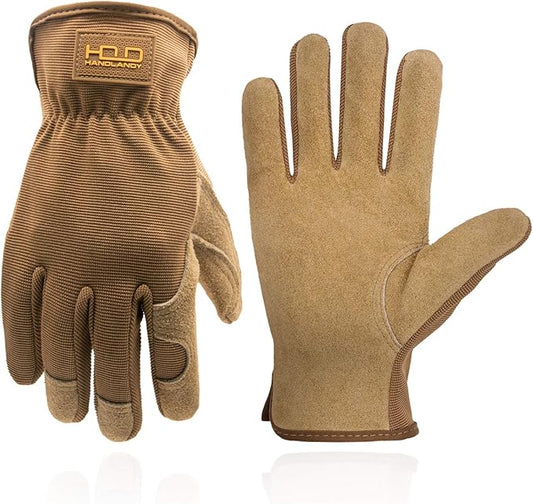 HANDLANDY Men Leather Gardening Gloves, Utility Work Gloves for Mechanics, Construction, Driver, Dexterity Breathable Design
