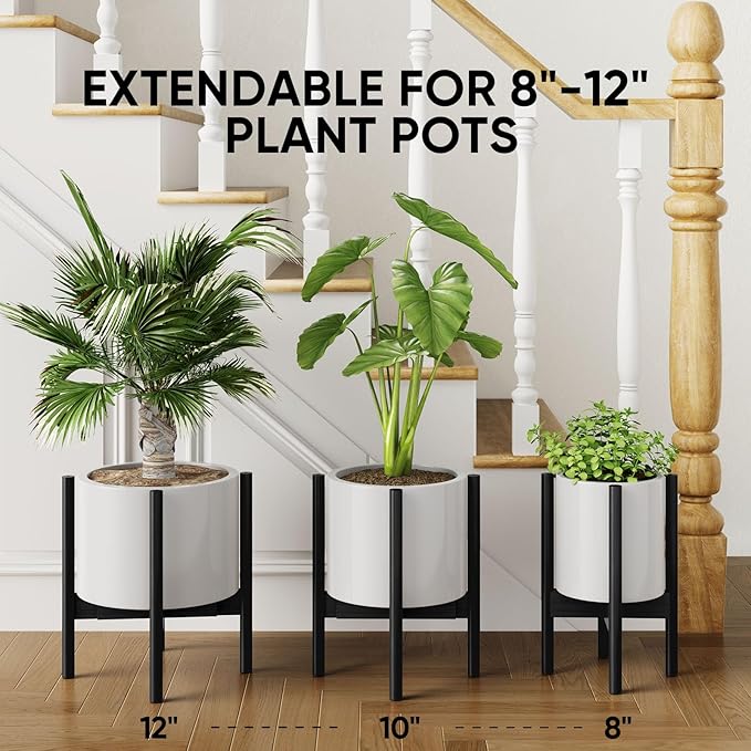 MUDEELA 2 Pack Adjustable Plant Stand Indoor, Bamboo Plant Stand 8 to 12 Inches, Single Floor Plant Stand for Indoor Plants, Bamboo Black Planter Stand for Indoor Plants, Pot Plant Not Included