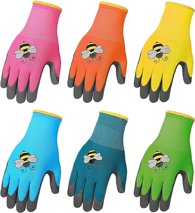 6 Pairs Kids Gardening Gloves Yard Work Gloves Children Soft Safety Rubber Coated Gloves for Toddlers Youth Girls Boys Children (Large (Age 9-11))
