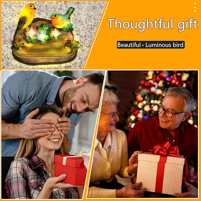 Gifts for Mom Solar LED Light Bird Statue Garden Art Decorations Balcony Bird Feeder Resin Stone Sculptures Women's Succulent Night Lights