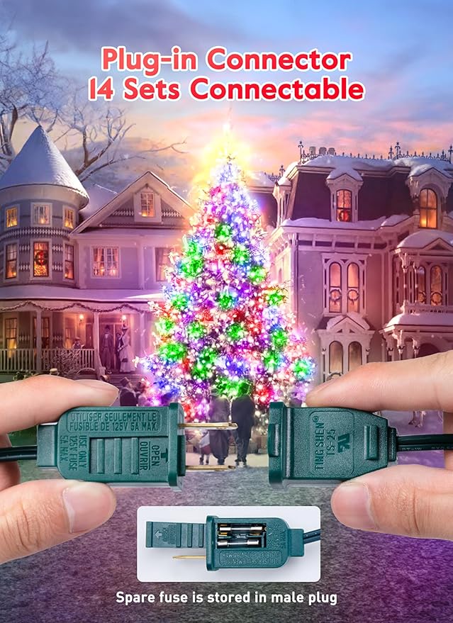 50FT C7 Multicolor Christmas Lights, C7 Vintage Christmas String Lights with 50+2 Plastic Bulbs(2 Spare), Weatherproof Hanging Christmas Lights for Holidays Christmas Tree House Party Patio Decor