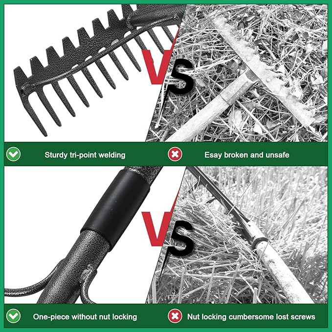 77'' Bow Rake ，17 Tines Metal Head Rake with Stainless Steel Handle，Heavy Duty Garden Rake for Loosening Soil Gathering Leaf Leveling Lawn Farming Land Management Yarn Thatch Rake