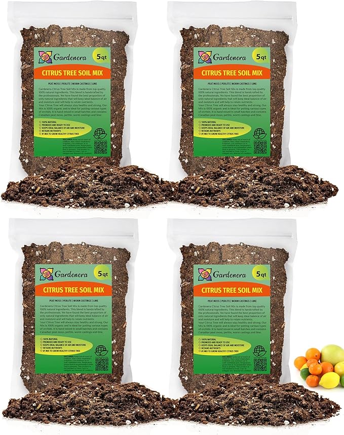 Citrus Tree Potting Soil Mix - 20 Quart - Special Blend for Indoor Oranges, Lemons, Limes and More - (4 Bags of 5 Quart)
