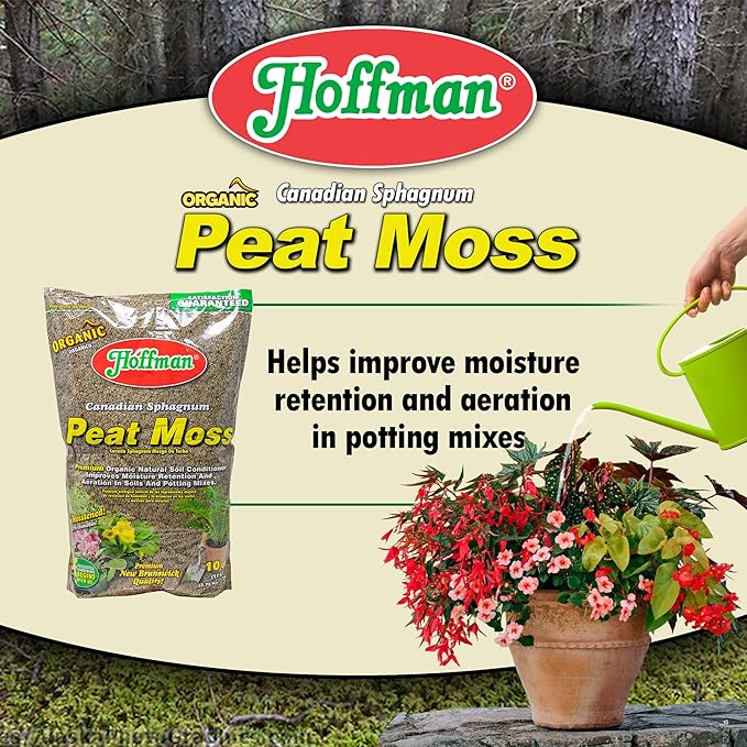 Hoffman Canadian Sphagnum Peat Moss Soil Conditioner to Improve Moisture Retention and Aeration, 10qt Bag, Pack of 3