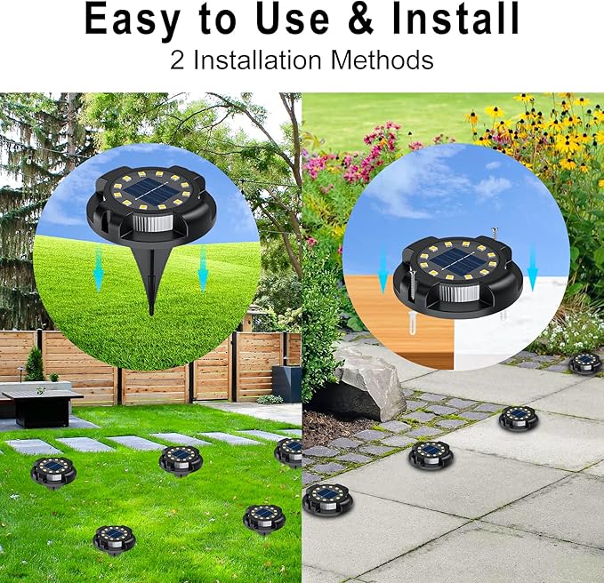 Solar Pathway Lights Outdoor 12 Packs, Bright White 16 LEDs Solar Ground Lights Walkway Lights with Side Light, Waterproof Solar Deck Light for Yard Walkway Garden Poolside Driveway Decorations