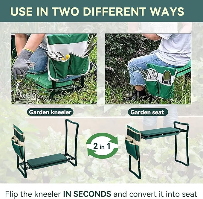 Garden Stool,Garden Kneeler and Seat, Gardening Bench with 1 Tool Pouches EVA Foam Pad for Kneeling and Sitting to Prevent Knee & Back Pain, Gardening Gift for Seniors,Women, Grandparents, Mom & Dad